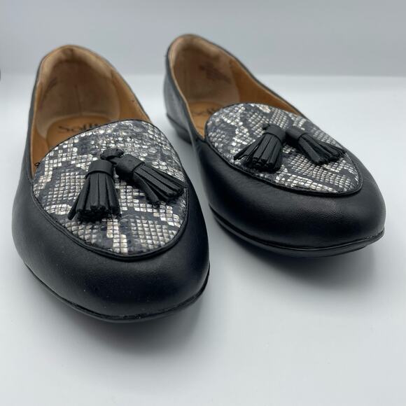 Sofft Black w White Tassel Animal Print Leather Bryce Loafer Size 6 M - Picture 3 of 16